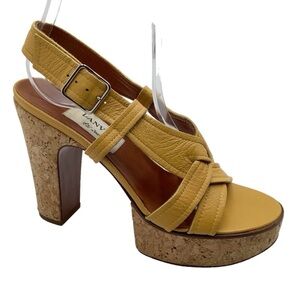 {LANVIN} Leather & Cork Platform Sandals